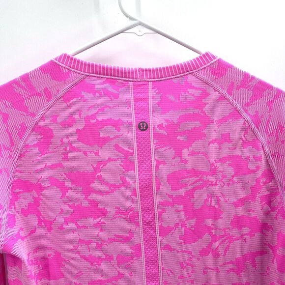 Lululemon Swiftly Hot Pink Camo Long Sleeve Athletic Top Womens 10 - Picture 4 of 6